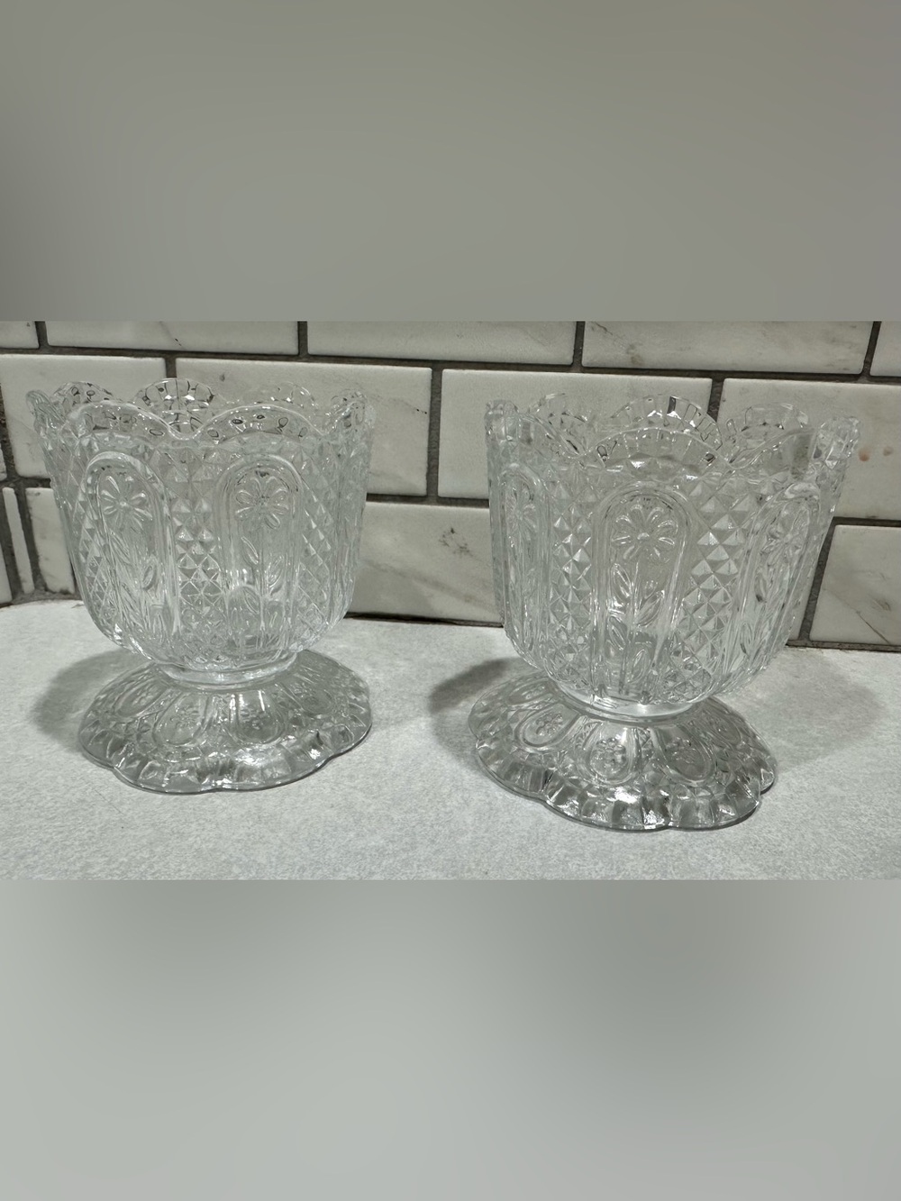 VTG Avon Fostoria Clear Pressed Glass Footed Vase/Candy Dish - 2 Piece Set
